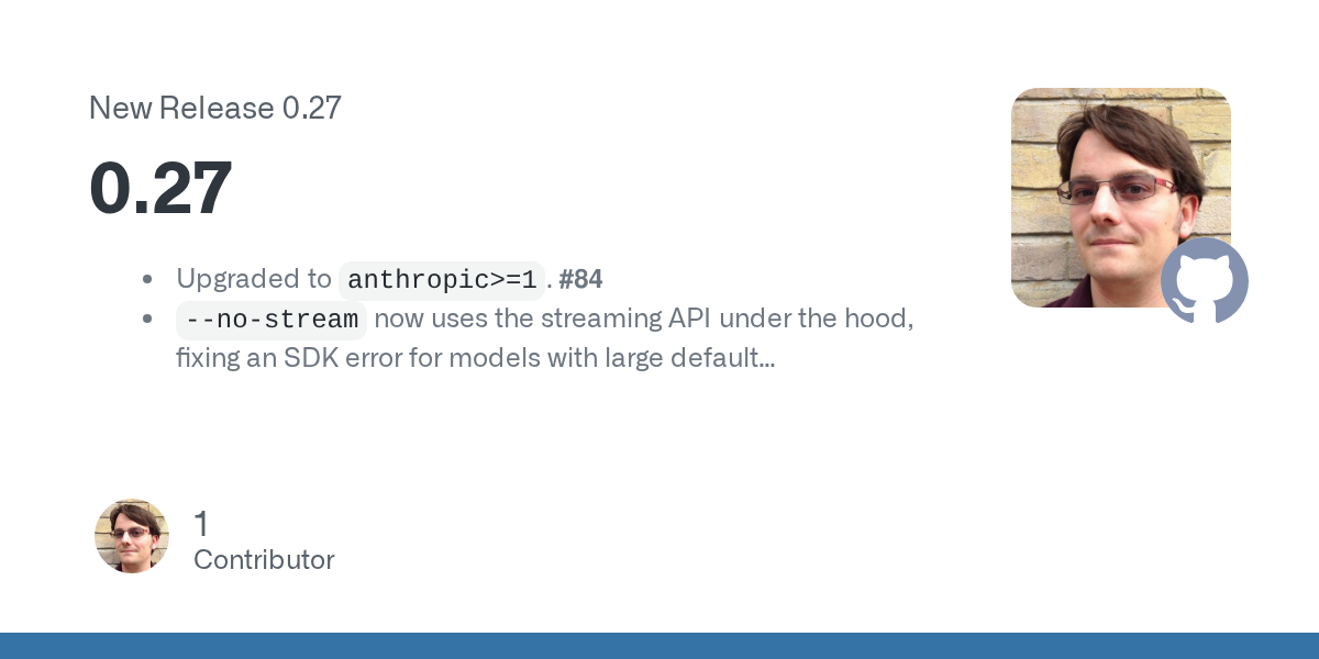 llm-anthropic 0.27, Anthropic SDK 1 요구